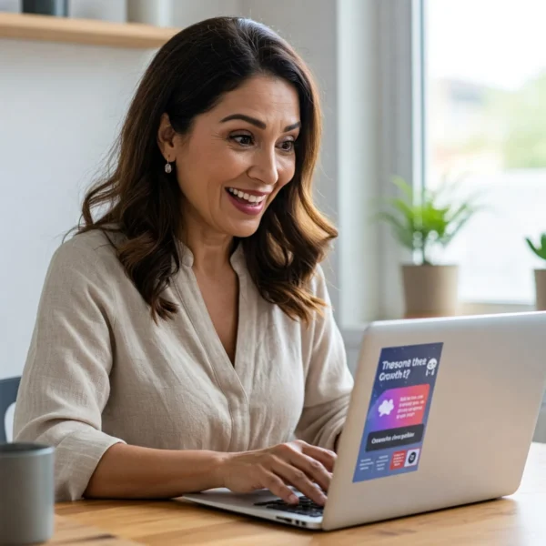 looking curious and excited while using a laptop