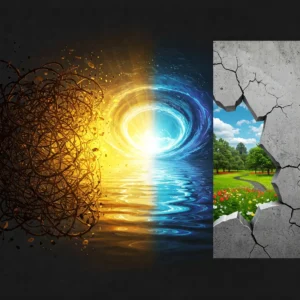 تصاویری انتزاعی که غلبه بر موانع یادگیری مانند تعلل، اضطراب و ذهنیت ثابت را نشان می‌دهد، بدون نمایش چهره.