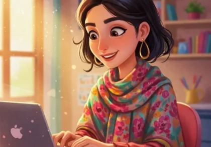 a girl workin with laptop